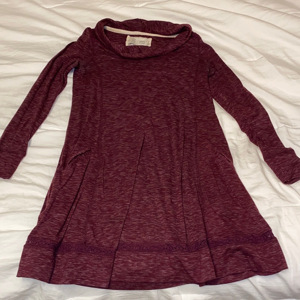 Anthropologie Burgundy Long Sleeve Dress